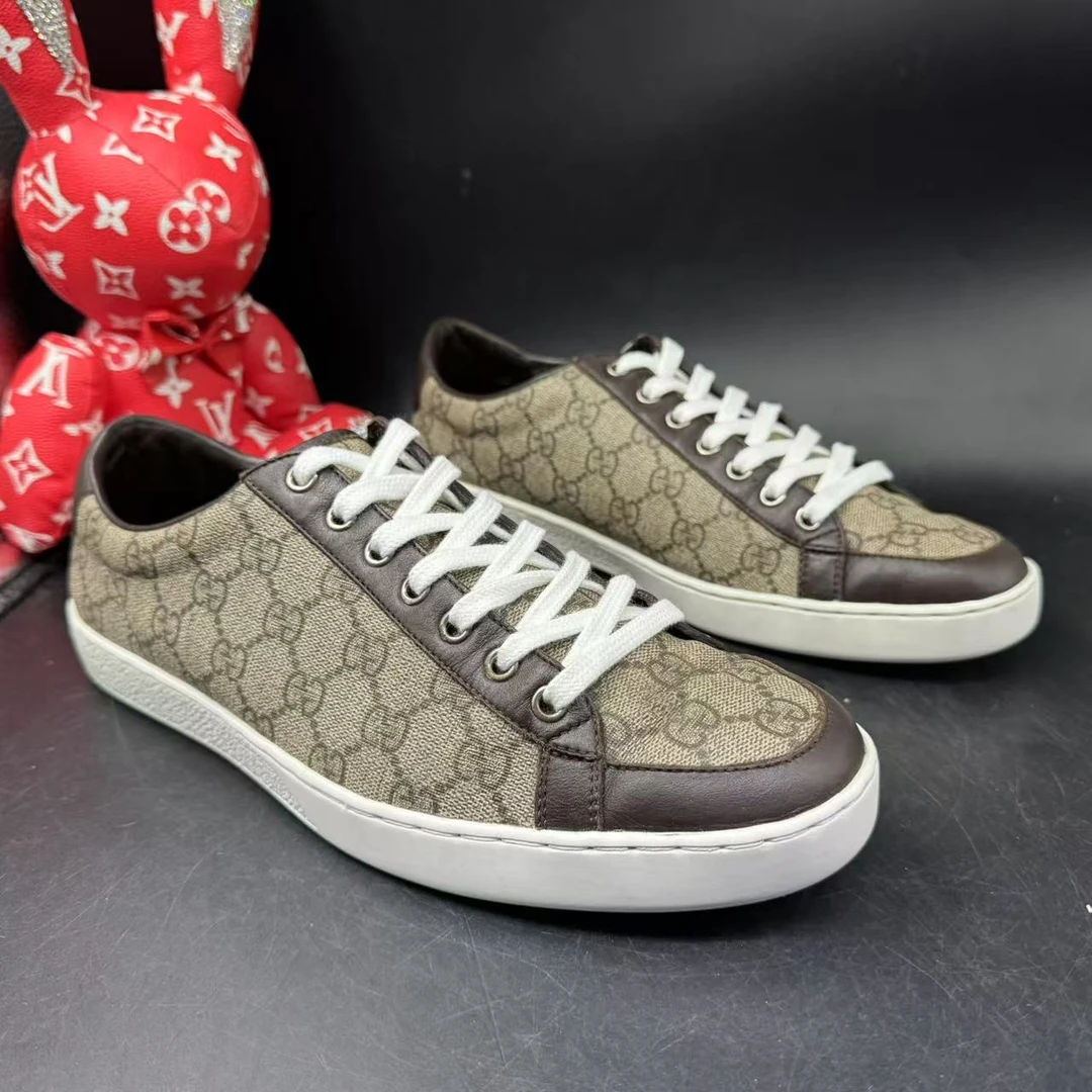 95新 GUCCI/古驰 【AO福利】40.5欧码 男士褐色满印休闲板鞋wt