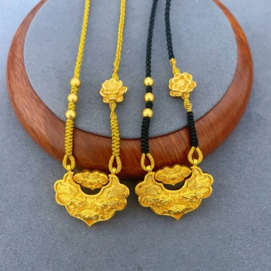 合金吊坠 【高端定制】古法莲花编织绳款锦鲤锁