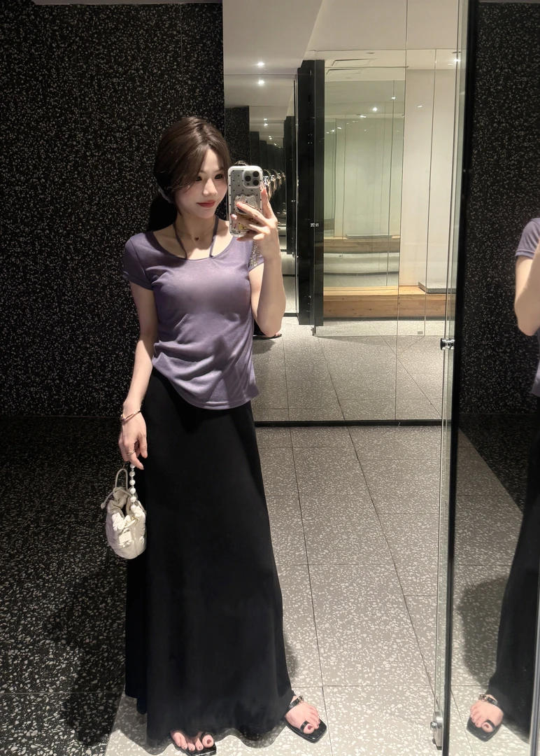 CJJ【果冻裙】夏季凉爽垂感显瘦半身裙高腰A字百搭松紧腰高级感裙子