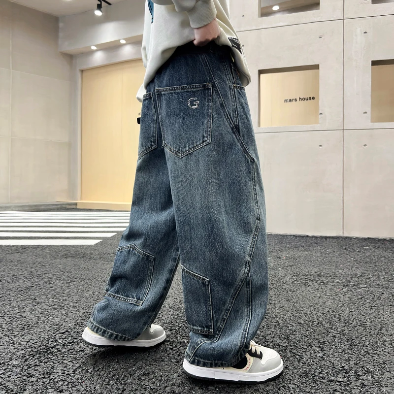 男童裤子春秋款2025新款中大童酷帅男孩宽松直筒裤秋装儿童牛仔裤