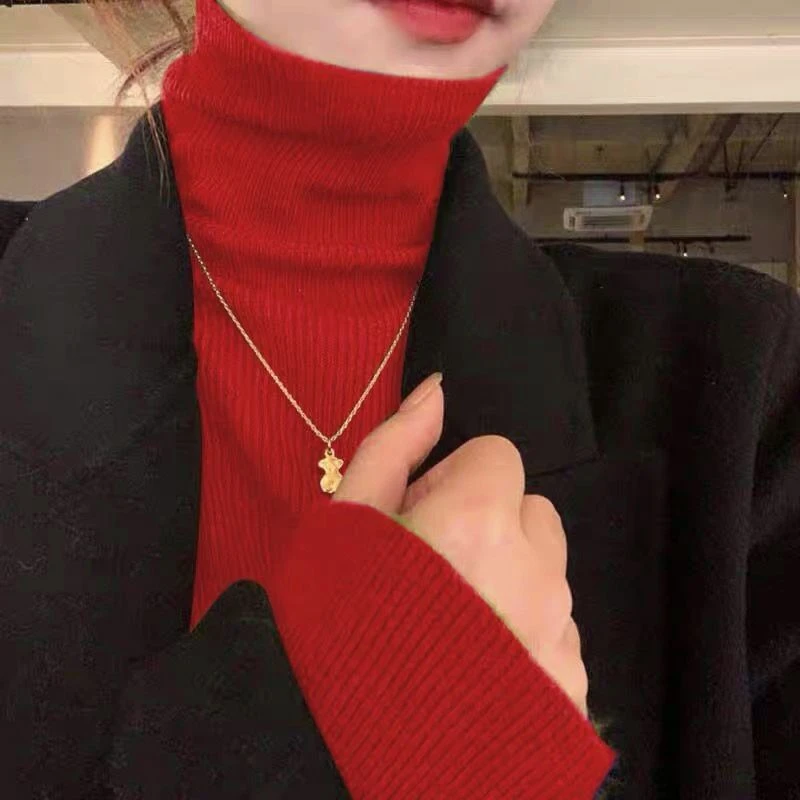 堆堆领打底衫女气质秋冬针织衫高领毛衣配大衣的内搭上衣洋气百搭