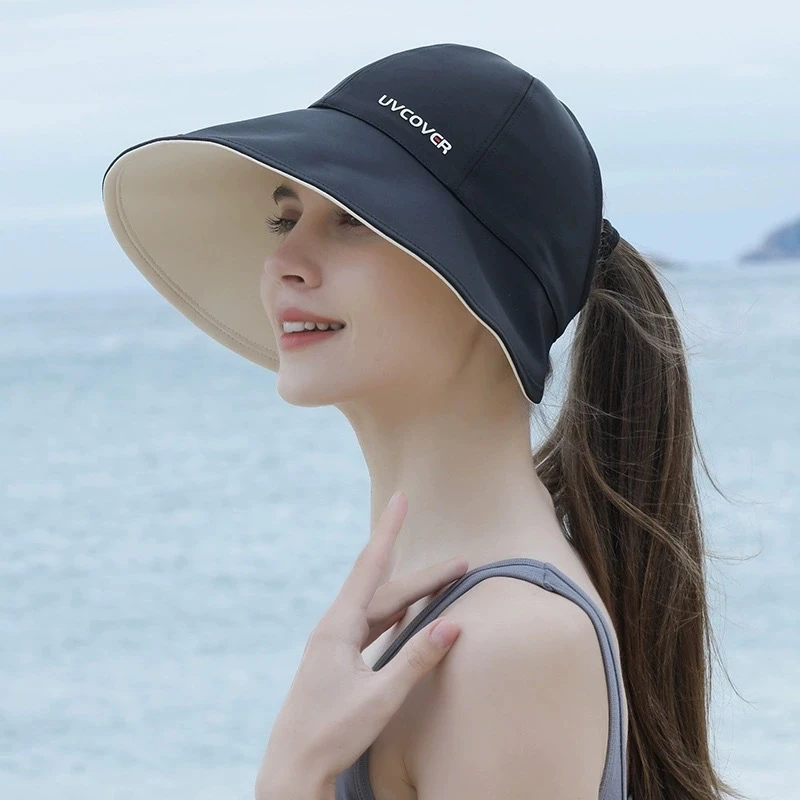 夏季空顶帽子女款双面可戴冰丝户外遮阳百搭显脸小休闲太阳帽