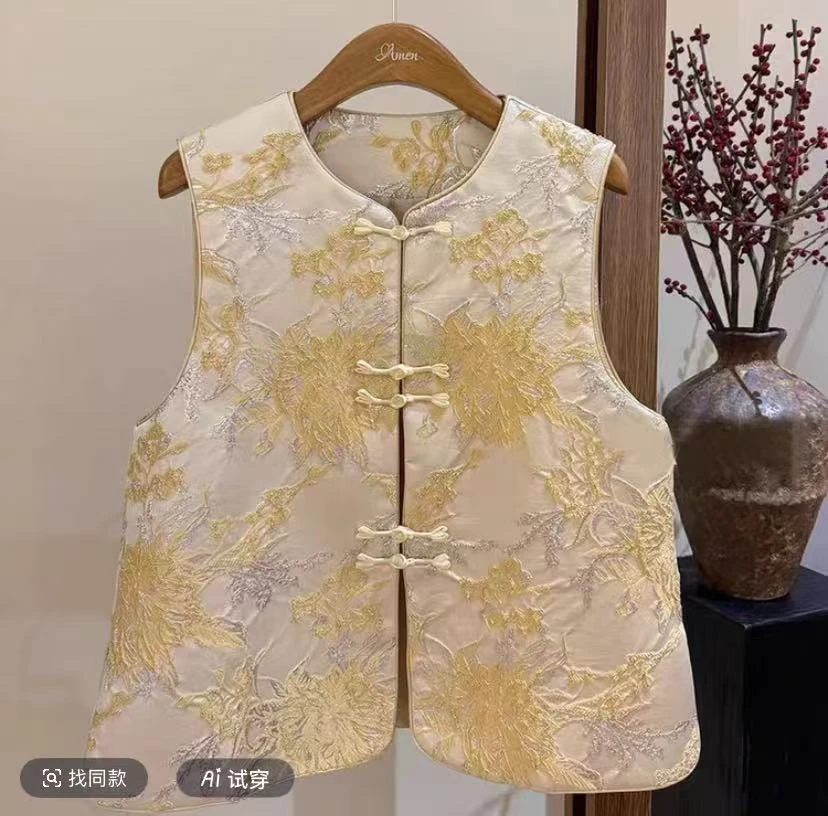 马甲新中式马甲上衣重工刺绣提花网红唐装服装