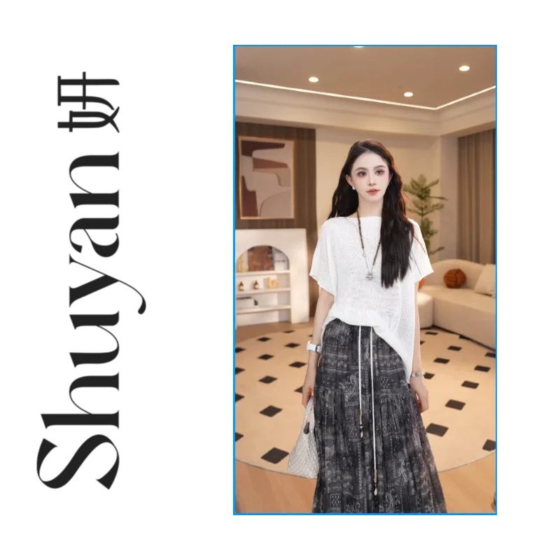 Shuyan妍【亚麻半袖】亚麻船领五分袖气质时尚松弛蝙蝠袖上衣H033