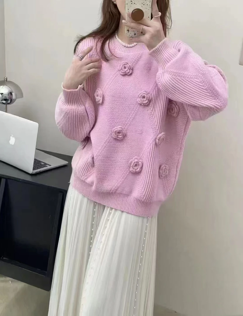 【801-900】春秋长袖提花套头毛衣秋冬针织衫网红开衫百搭韩版加厚