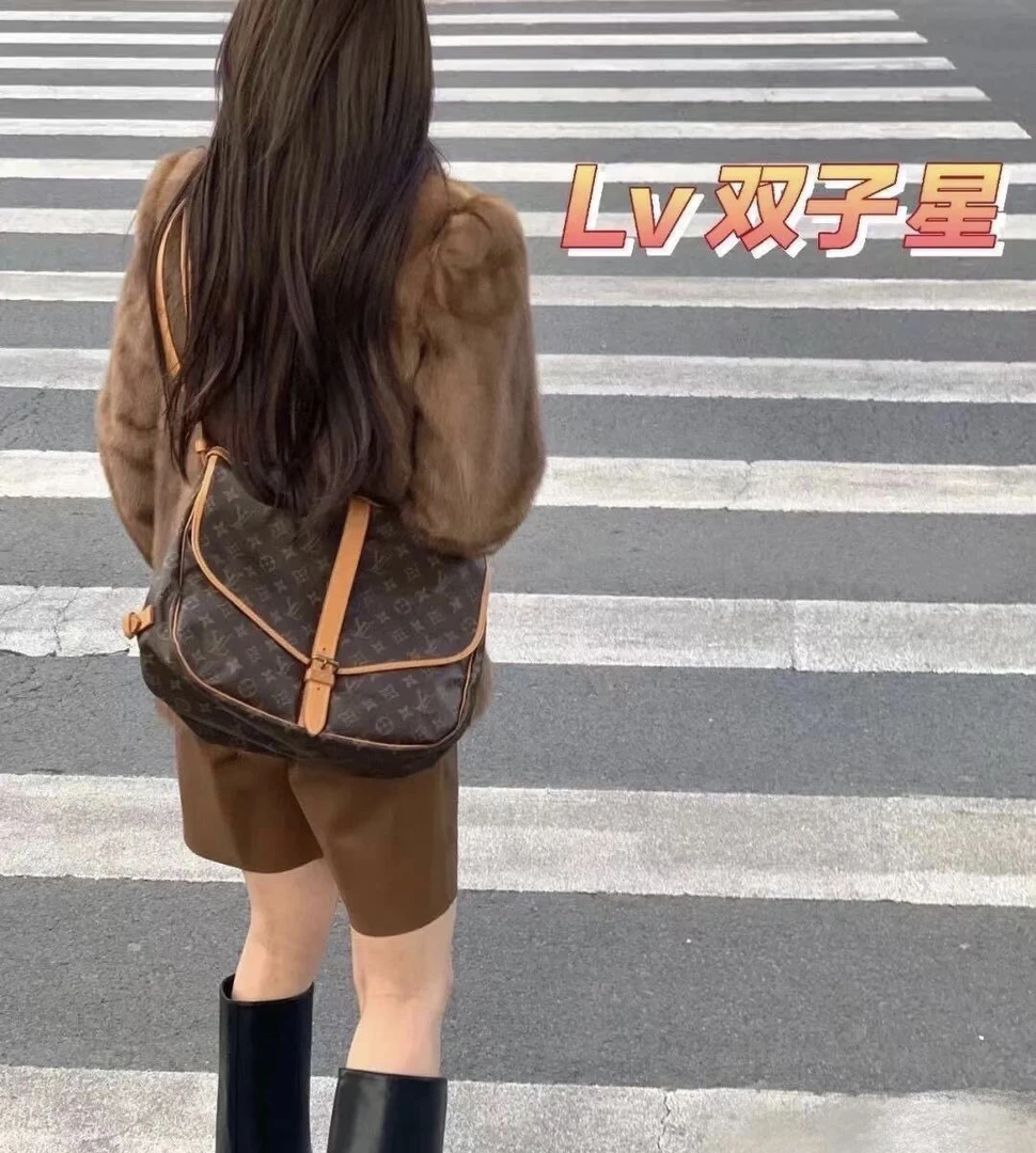95新 LouisVuitton/路易威登 修复品LV老花斜挎包中号双子星