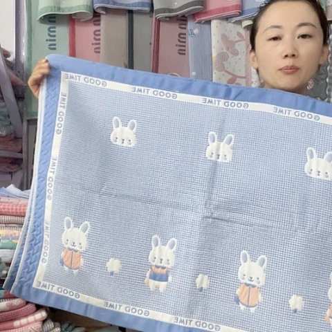 棉纱布蓝色小兔子纯棉