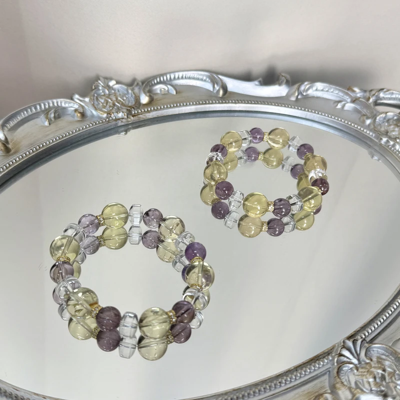 【财富与智慧】天然黄水晶紫水晶手串
