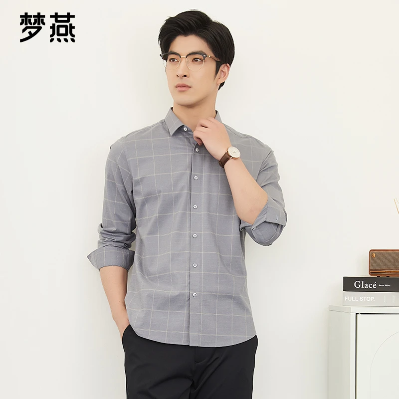 梦燕【内购会】春秋男休闲百搭格纹商务修身经典长袖衬衫XB05B5015D