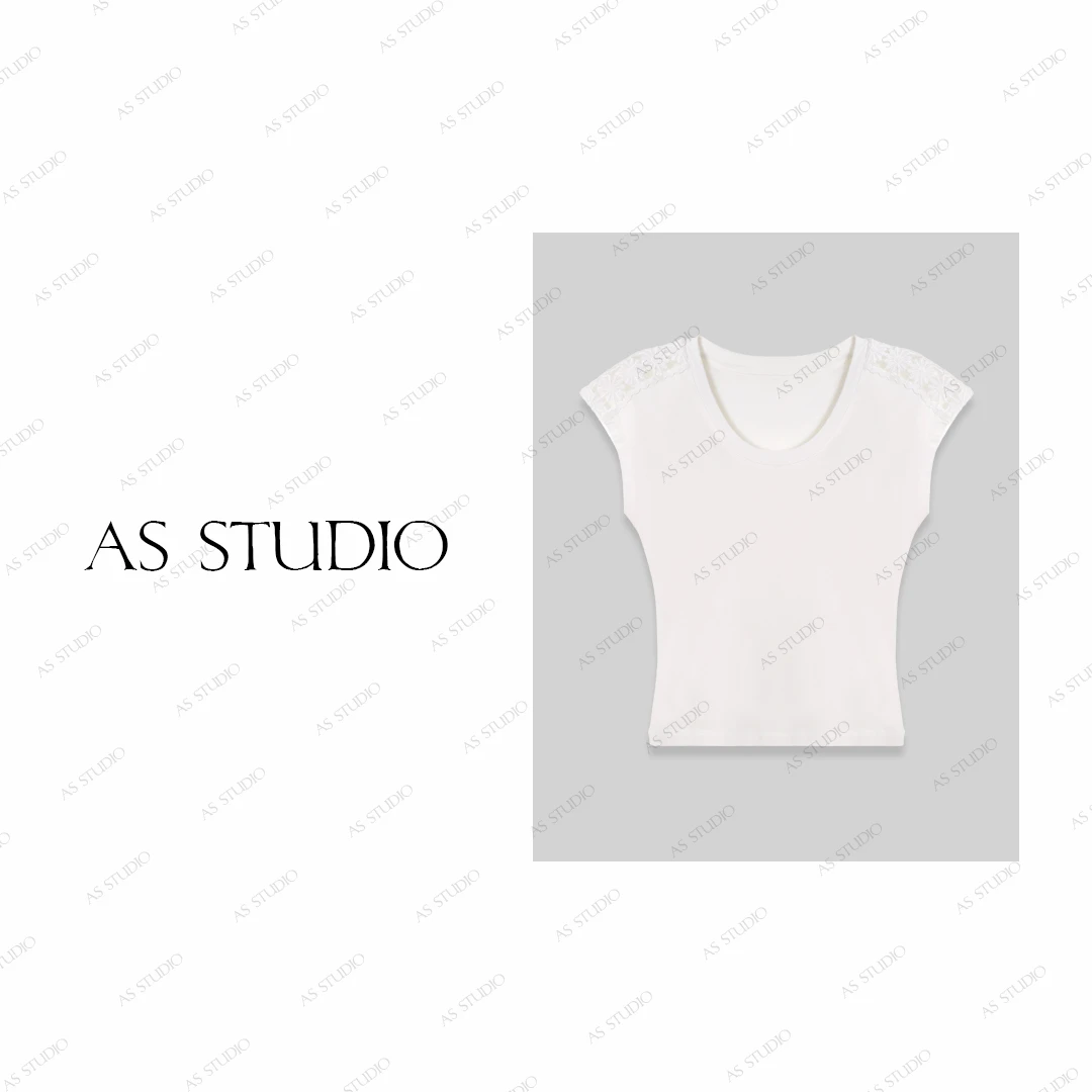 【AS小肩花】25新原创肩镂空太阳绣花显瘦百搭极简短袖AS25XTX00130