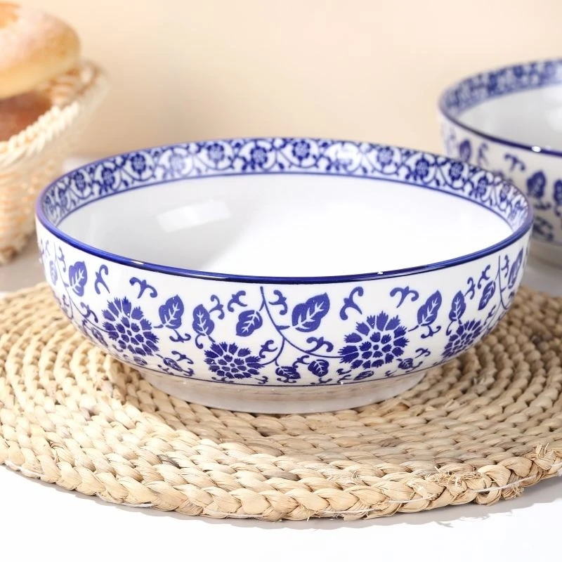 老式青花瓷碗商用8英寸陶瓷面碗大号汤碗家用水煮鱼酸菜鱼大盆碗