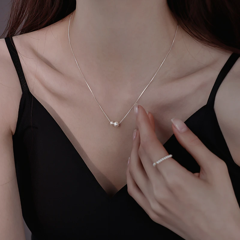 链子925银仿珍珠 925银双珠项链女2025爆款精致小众百搭锁骨链