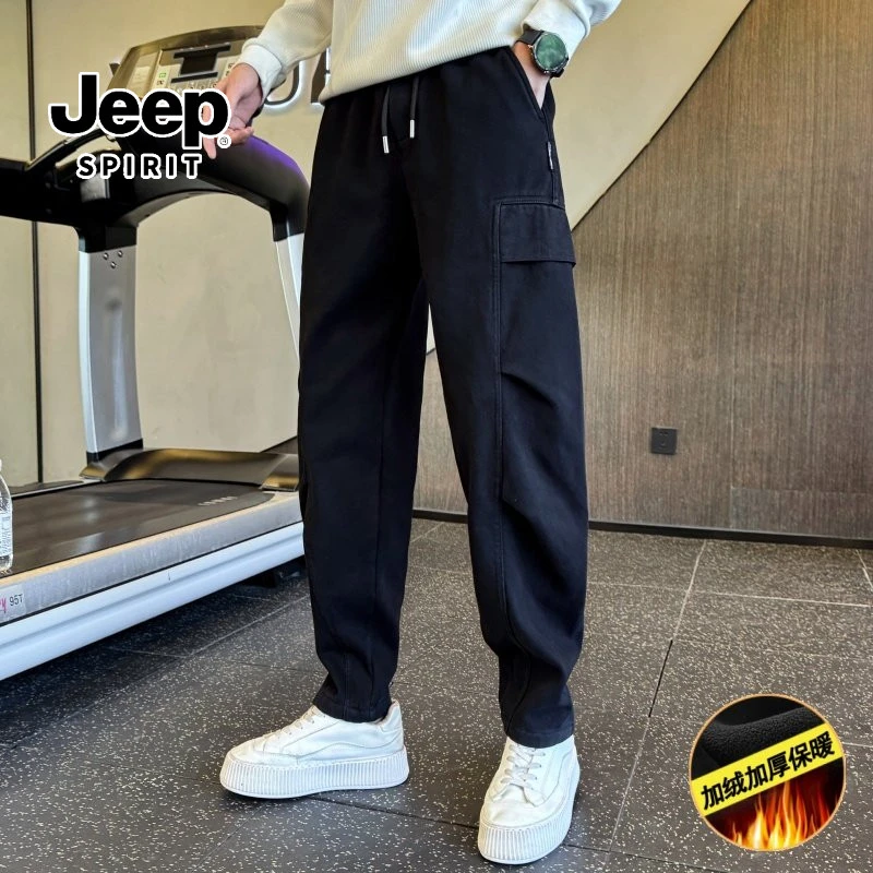 JEEPSPIRIT/吉普冬季男士宽松加绒保暖休闲裤运动百搭舒适长裤