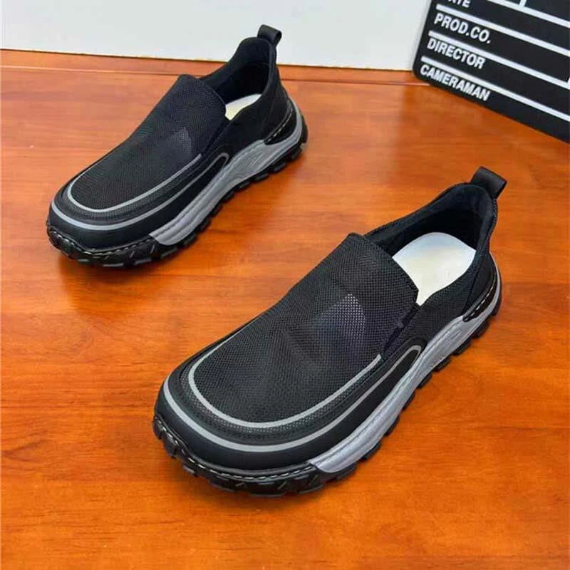 潮牌男鞋夏季透气2025新款薄款休闲鞋子潮鞋一脚蹬网面男士跑步运