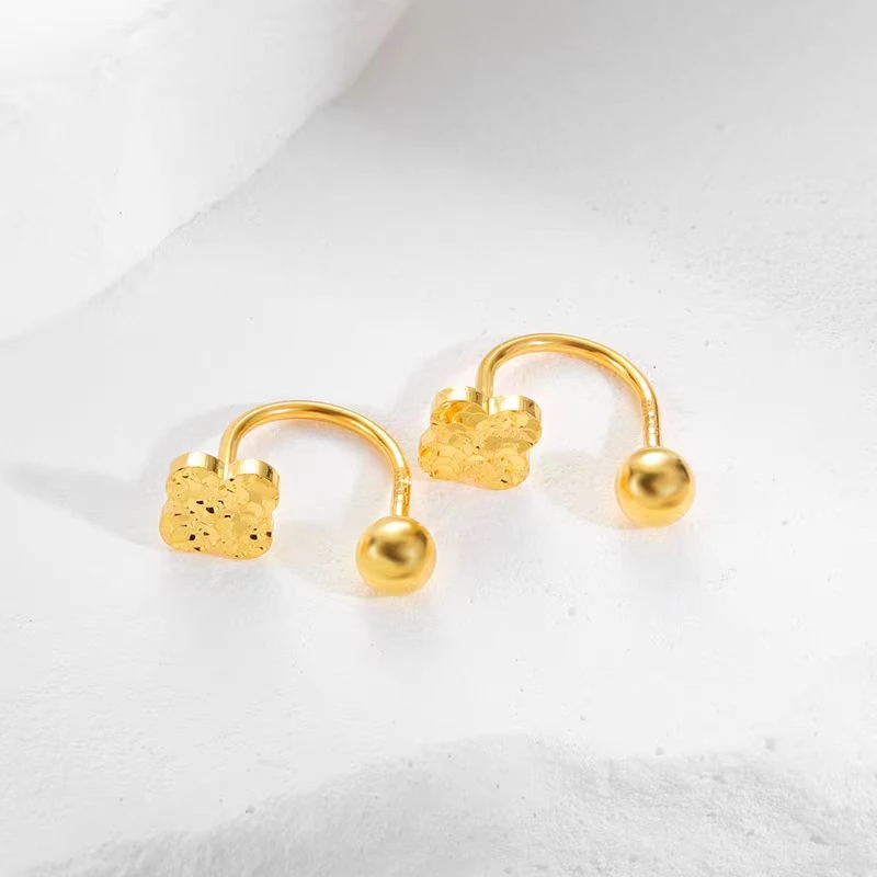 【小鹏黄金】足金999碎碎冰四叶草耳饰5G工艺2.58 2.61