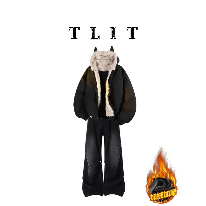【品牌正品现货】TLIT座山雕外套男女同款冬季潮流连帽厚款保暖棉服