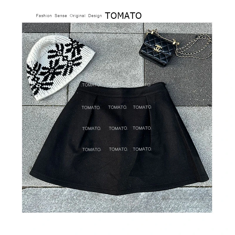 TomaTo-新款小众压褶显瘦A字半身裙高级感时尚百搭短裙C25QJ38