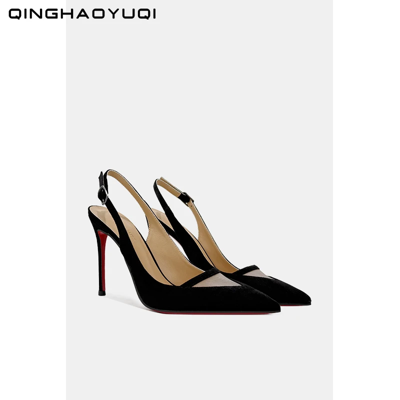 2025春季新款高跟鞋网纱包头尖头细跟浅口女神女士通勤单鞋