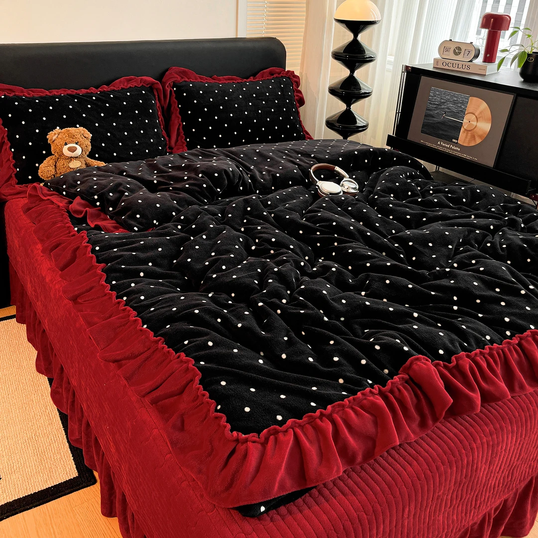 秋冬加厚夹棉床盖款牛奶绒四件套保暖加绒双面绒被套防滑床单床品