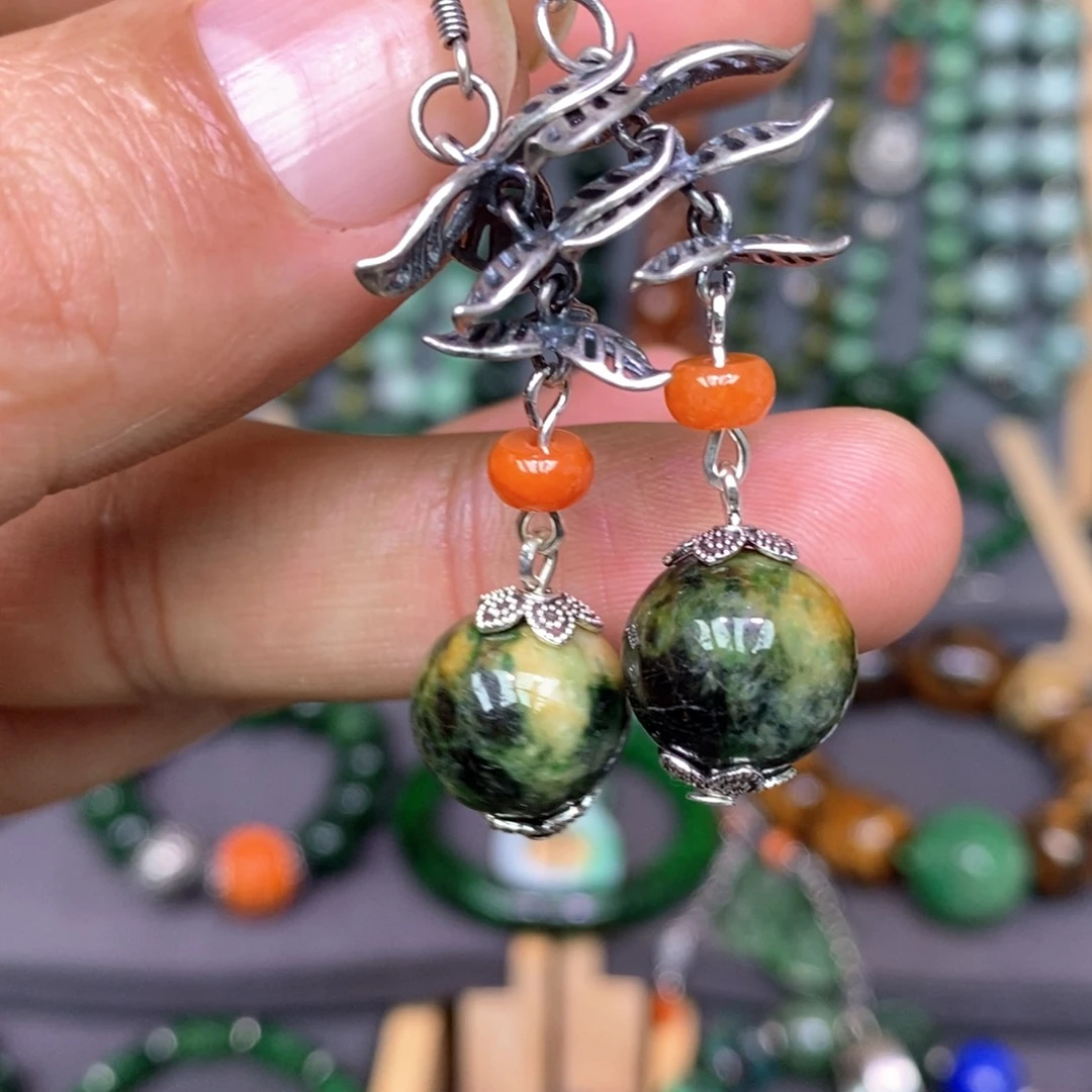 翡翠耳饰银S925镶嵌欣*漂亮美眉