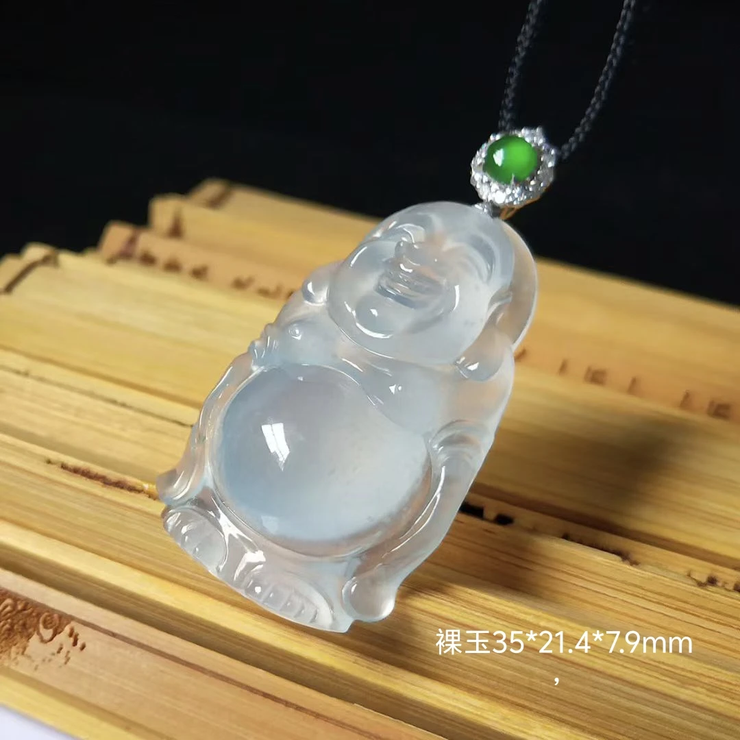 天然冰种翡翠佛吊坠高端A货白冰