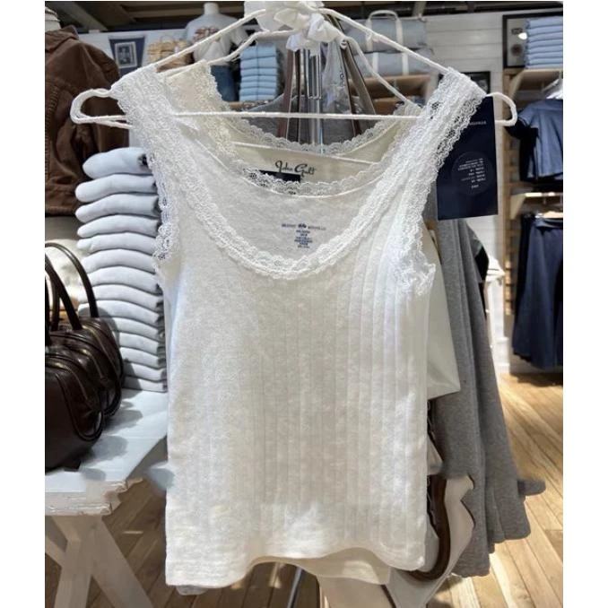 BM风美式甜美风孔眼蕾丝短款显瘦露脐bm吊带背心内搭上衣女