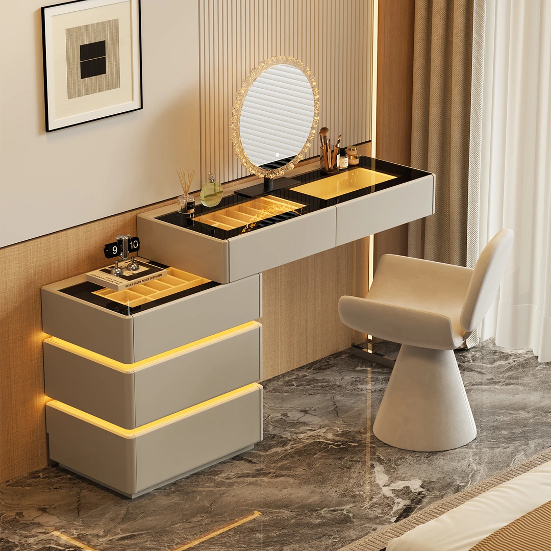 七号公寓意式极简梳妆台斗柜一体卧室收纳床头柜轻奢高级感化妆桌