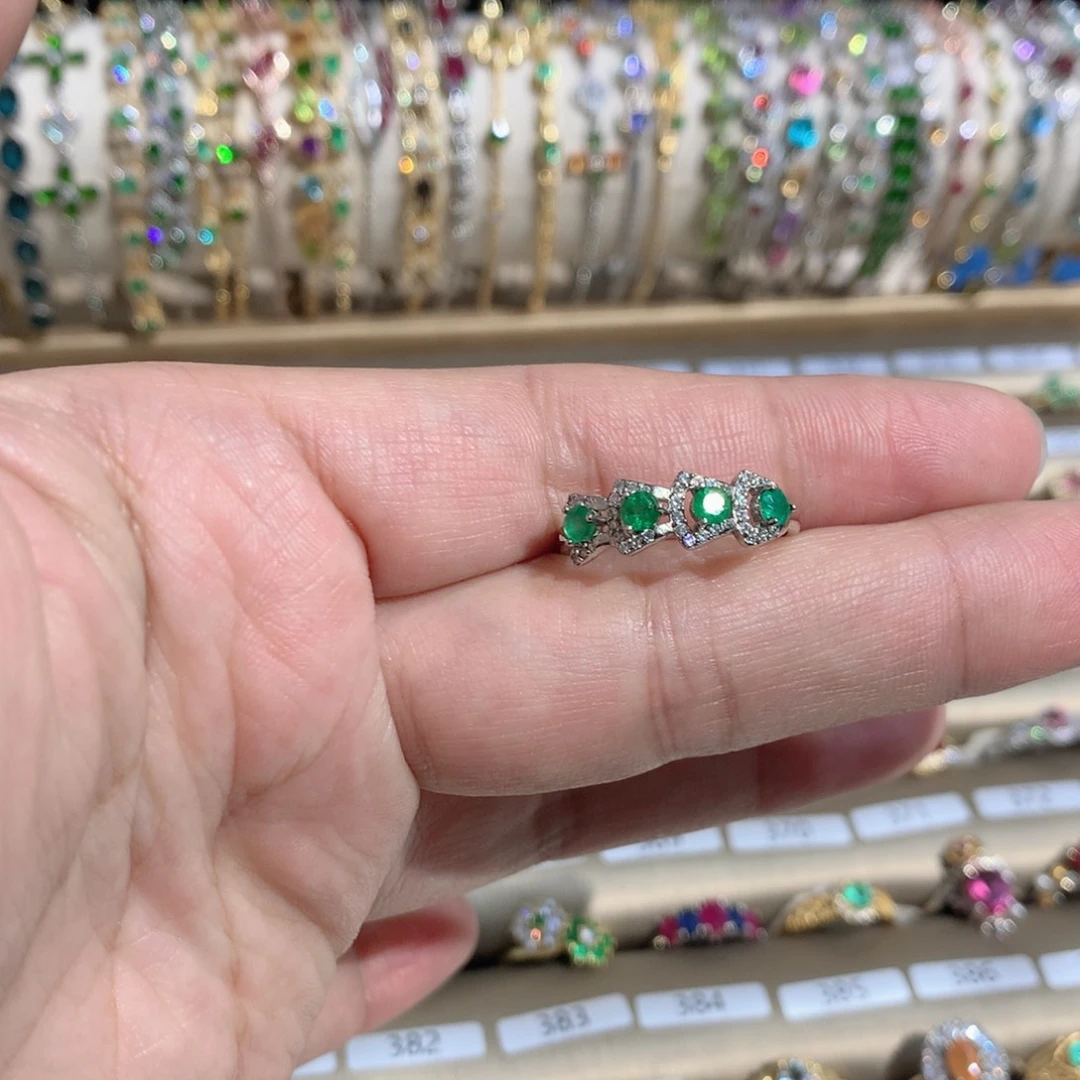 戒指银S925镶嵌祖母绿