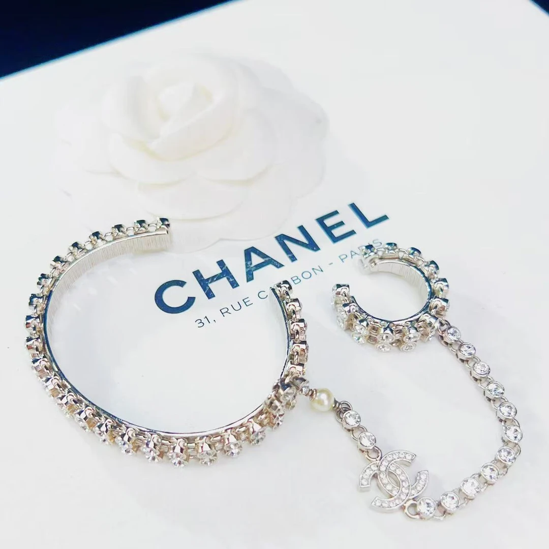 95新 Chanel/香奈儿 柚礼中古/香奈儿银色双C戒指手镯LZ506388