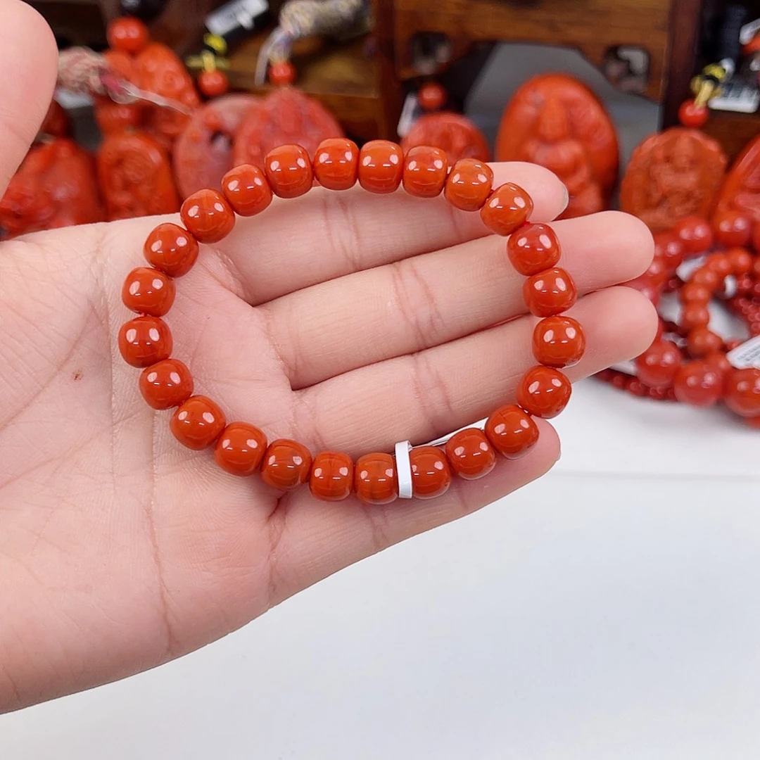 南红玛瑙瓦西柿子红老型单圈8mm未镶嵌清*