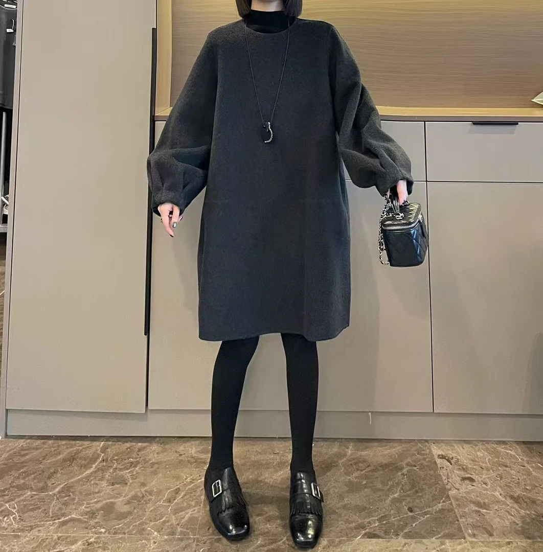 米可/MK-2956ZJ【长袖捏褶呢子连衣裙】时尚休闲秋季新款连衣裙