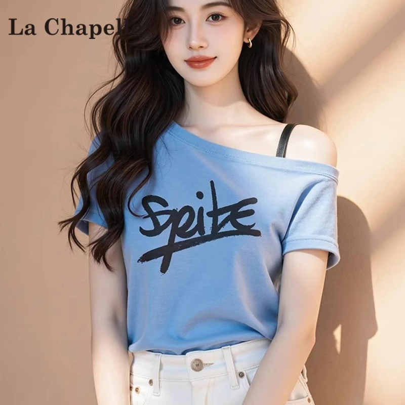 拉夏贝尔辣妹露肩短袖t恤女夏季时尚百搭独特宽松小众设计感上衣