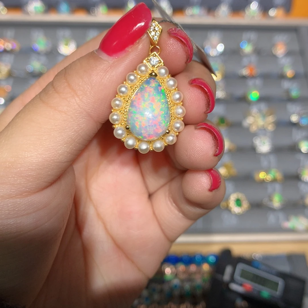 银S925镶嵌欧泊欧泊吊坠l