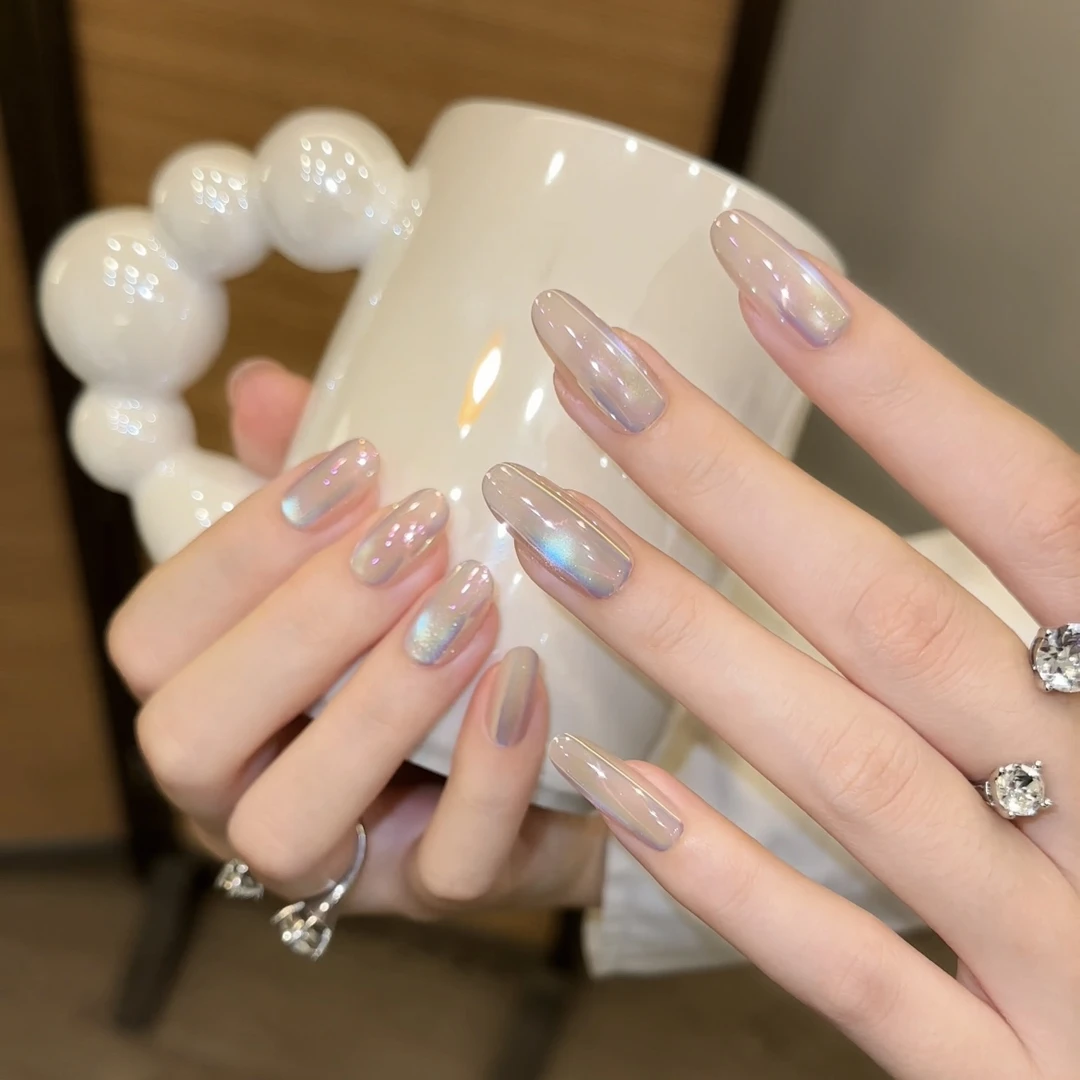 “极光+夜明珠”海莉同款珍珠色穿戴甲温柔气质指甲贴TUGE NAIL XX