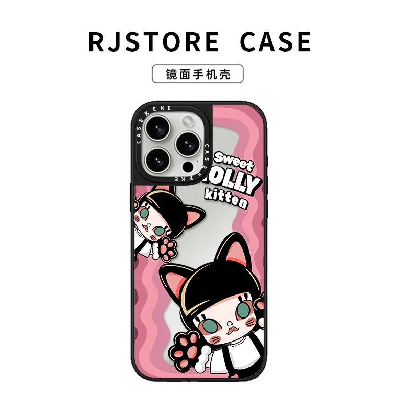 粉波浪莫莉适用iPhone15苹果16Promax镜面手机壳14/13/12新款11套