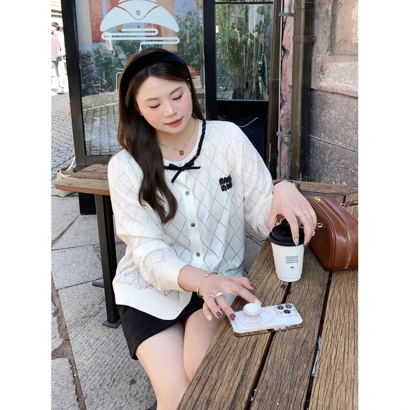 【ALINDM年终大清仓】胖mm蝴蝶结毛衣200斤针织开衫外套DM23090