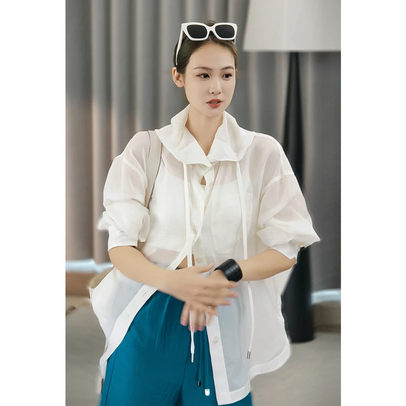 A美洋MEIYANG【欧若风】 透透衬衫 夏日氧吧~沙爽半透视叠穿上衣