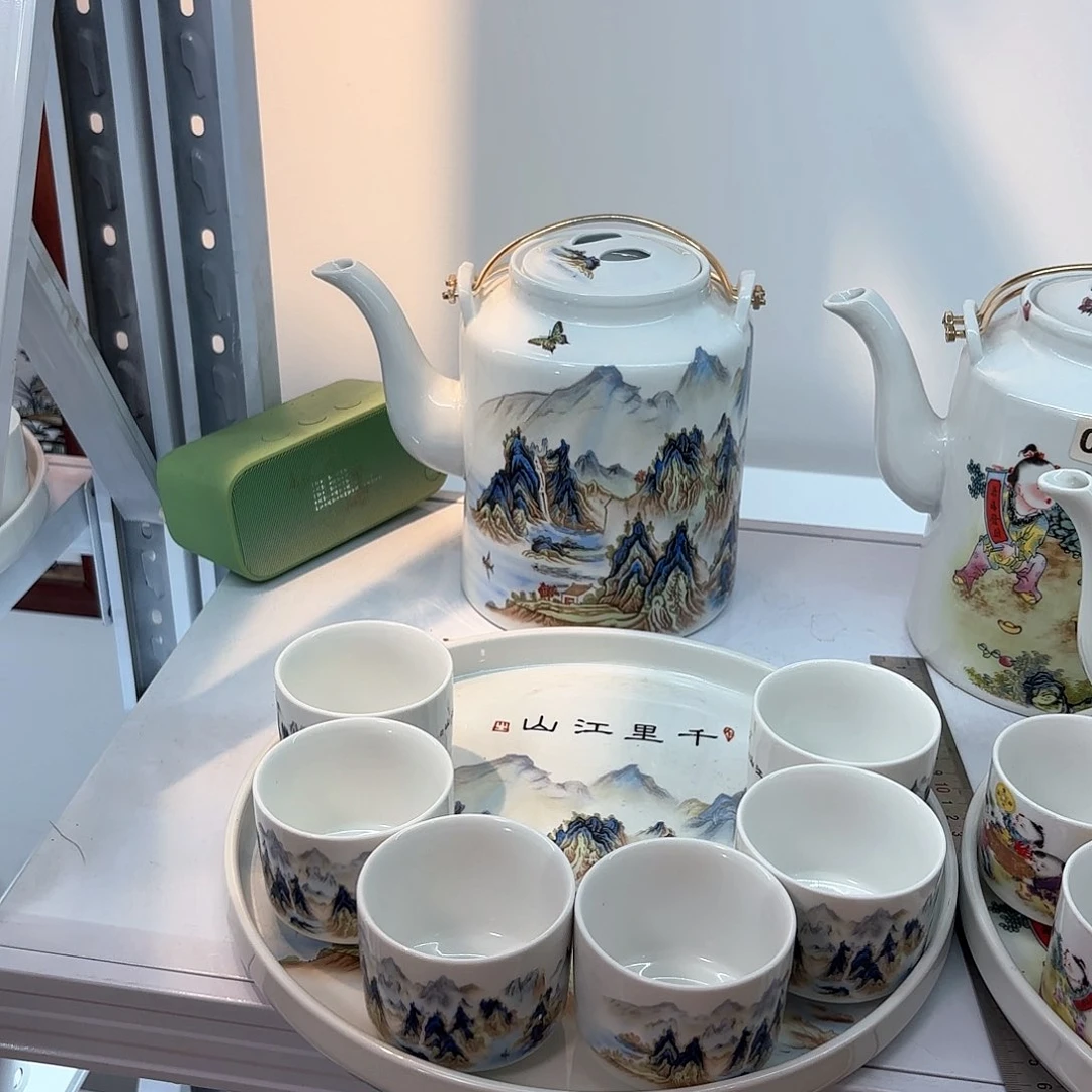 壶千里江山图三斤➕六个杯子➕茶盘