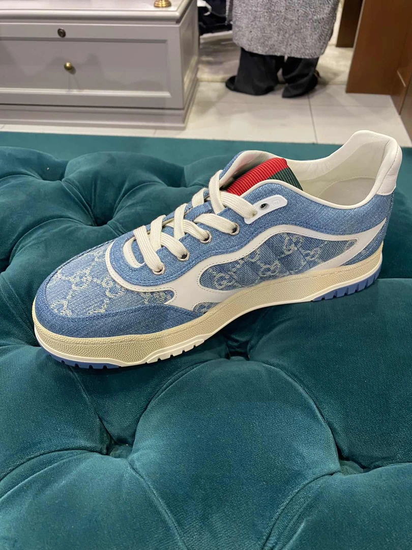 未使用 GUCCI/古驰 gucci  re web 古驰牛仔蓝色老花板鞋