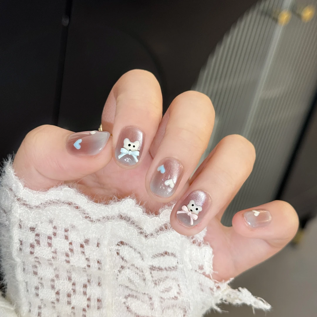 Nice SoSo【心动小熊】纯手工穿戴甲纯欲手绘爱心猫眼可爱