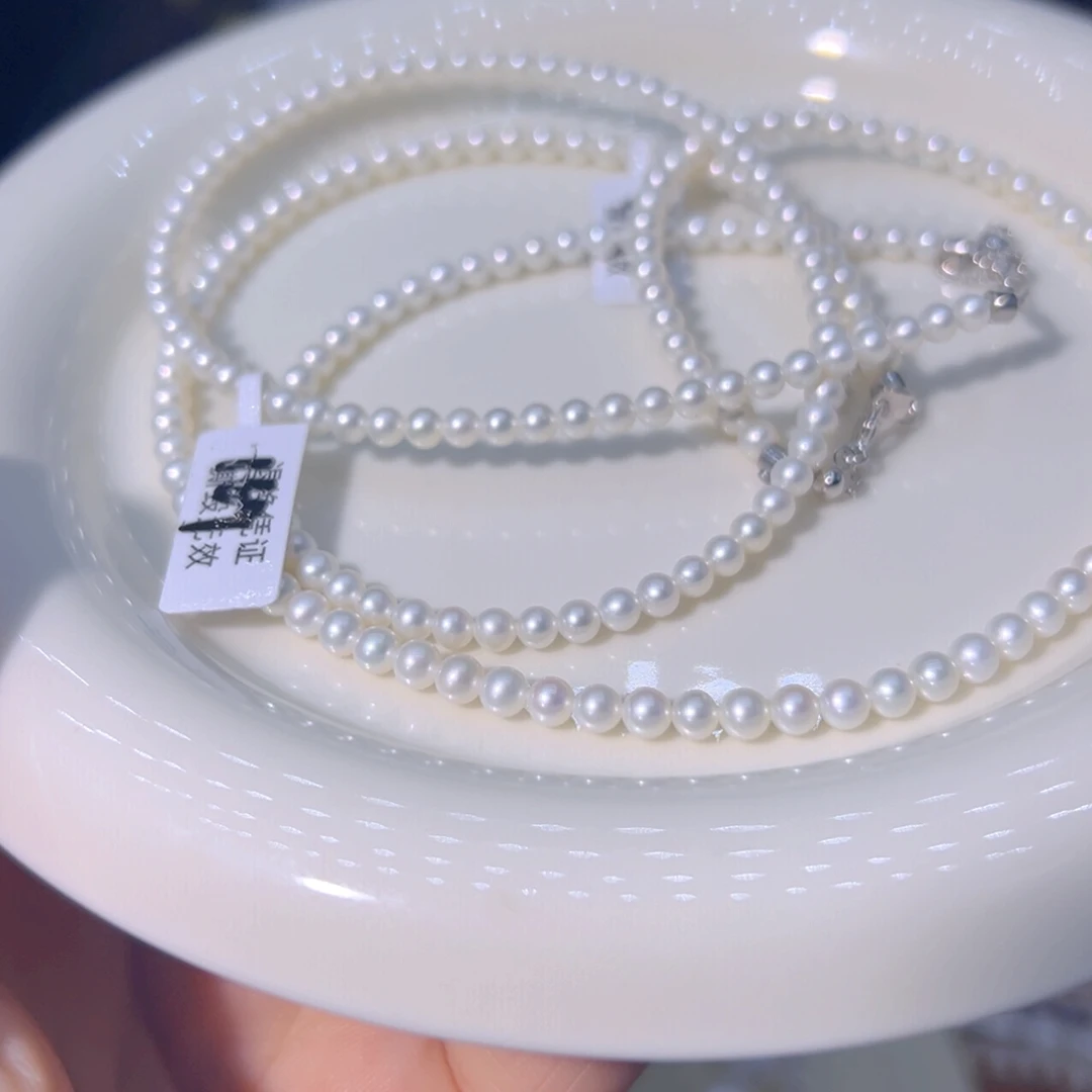 银S925镶嵌3.5到4MM近正圆极强光珍珠淡水珍珠