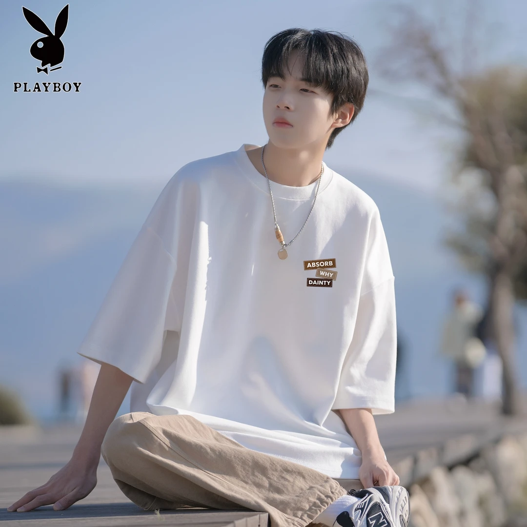 PLAYBOY/花花公子美式图标短袖T恤男士夏季潮流港风休闲百搭上衣