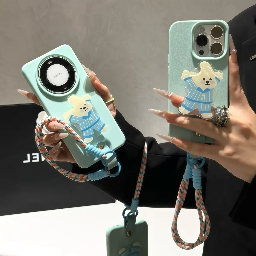 蓝衣小狗支架挂绳适用苹果16手机壳iPhone15小米14vivoppo华为p70