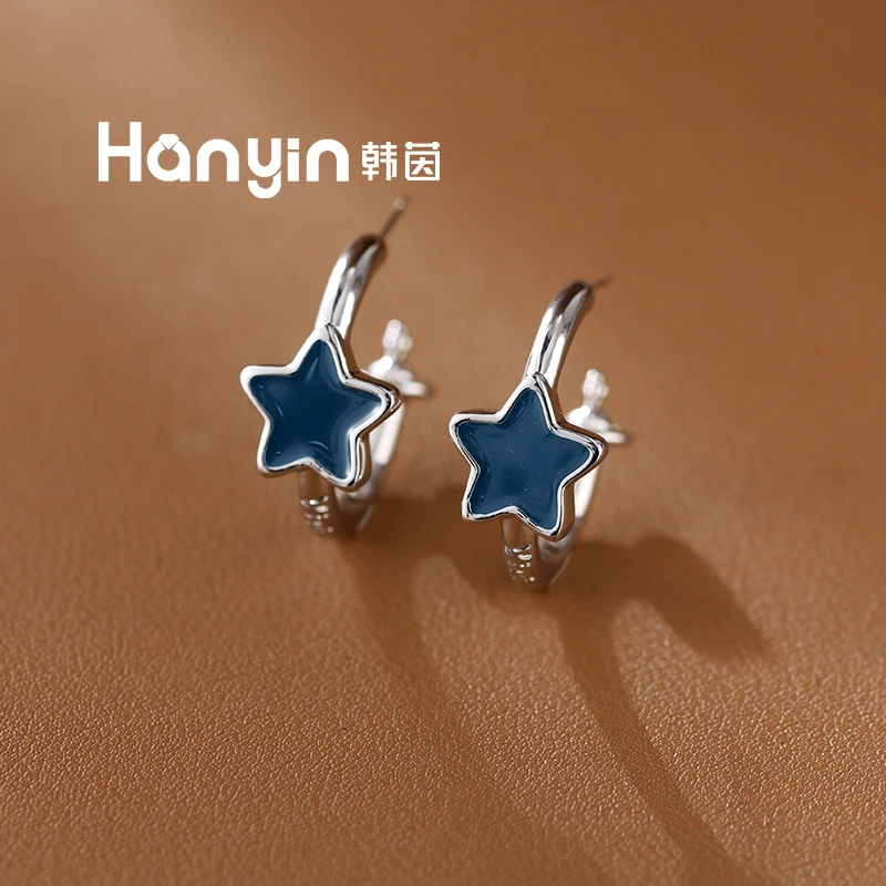 铜合金耳饰 925银针迈阿密蓝五角星C形耳钉AAA