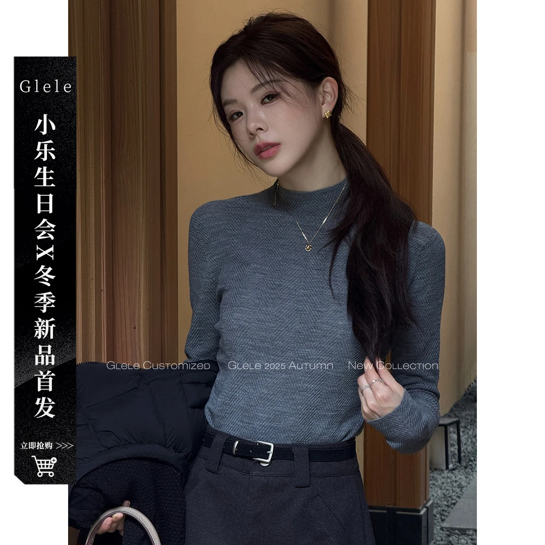 Glele私服「鱼骨纹扬子纱」岛精无缝一体100羊毛扬子纱打底