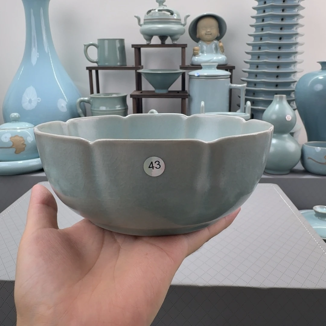 摆件微瑕汝窑仿古釉葵口碗43号
