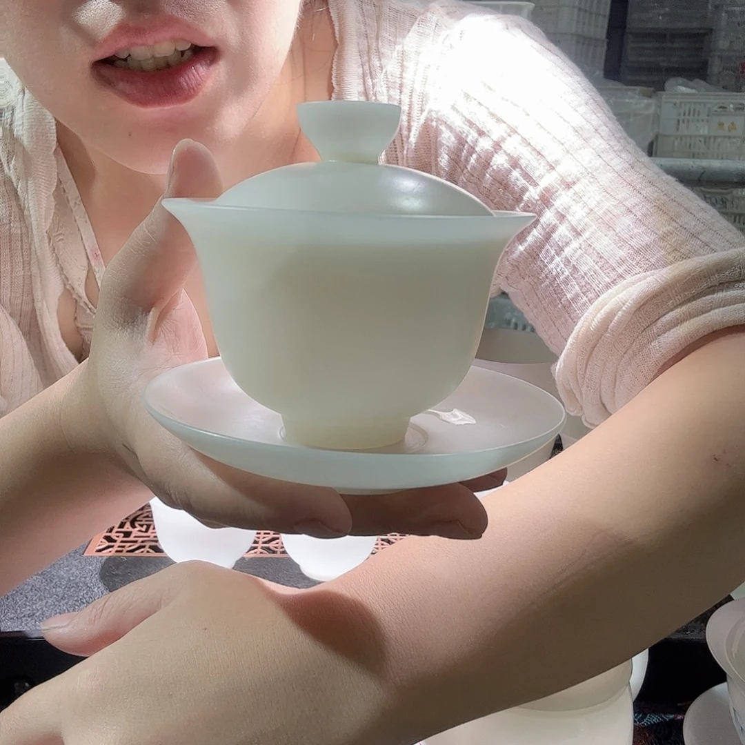 素烧薄胎璞玉三才盖碗