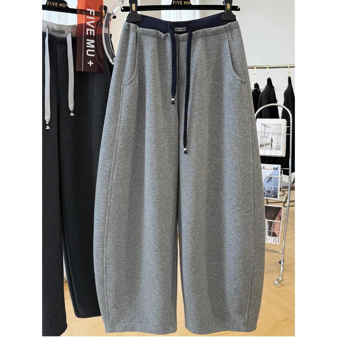 胖mm240斤大码高级感拼色弯刀裤卫裤女秋冬新款宽松运动风休闲裤