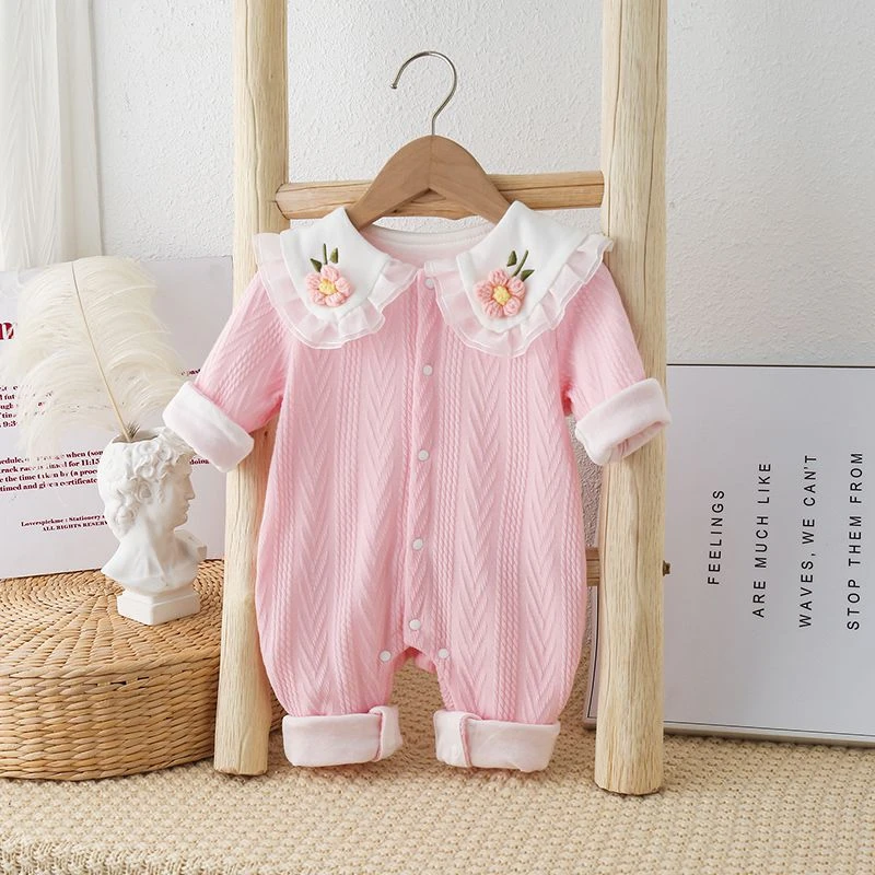 婴儿满月衣服春秋装新生女宝宝百天洋气超萌公主长袖哈衣爬服春季