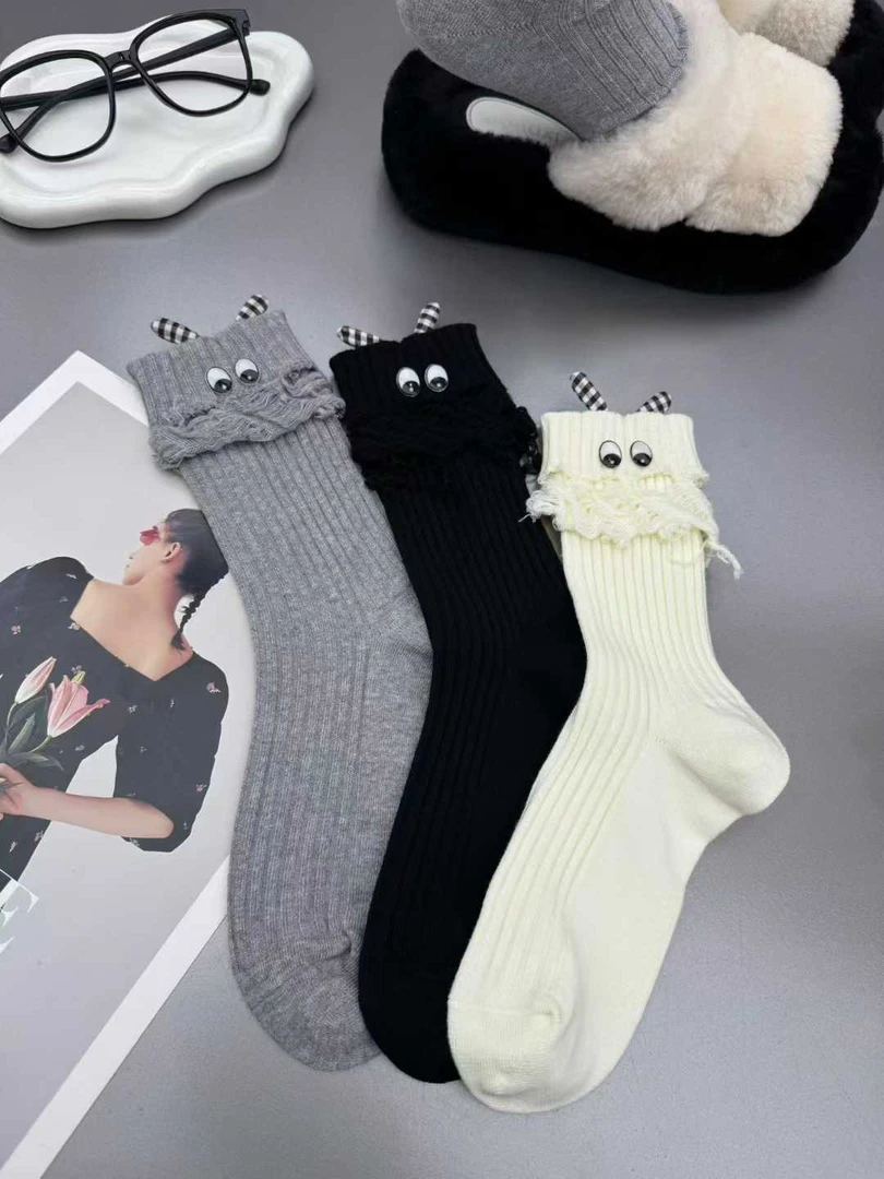 韩系可爱风中筒长绒棉吸汗防汗ins潮袜女纯色百搭